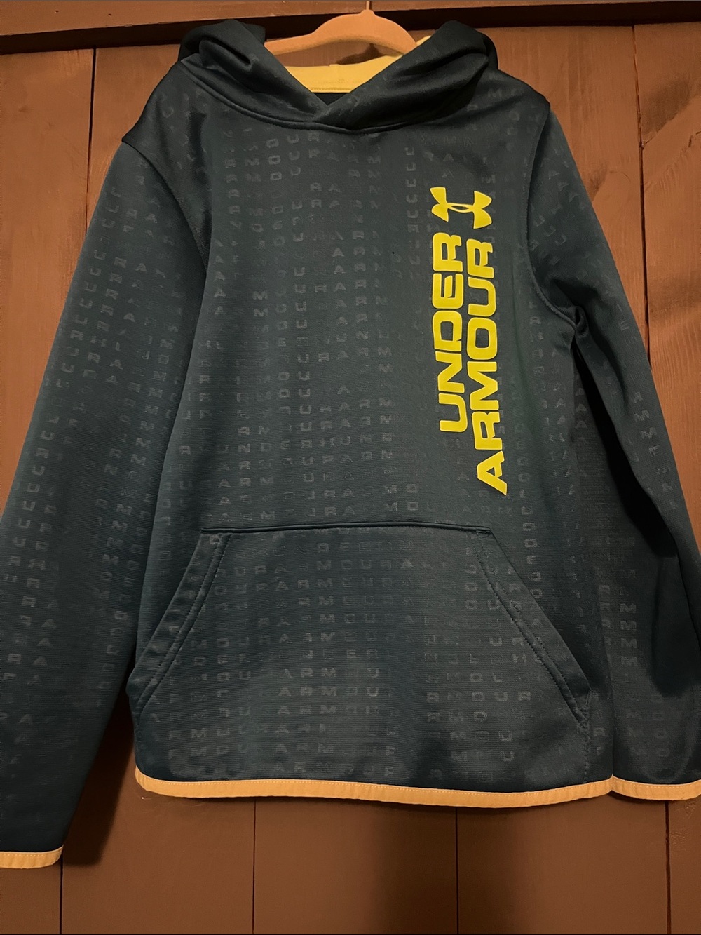 Under Armour Kids Hooded Pullover - Teal with Yellow Logo